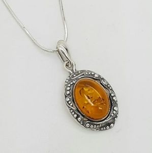 Classic Frame Honey Oval Oxidized Silver Pendant